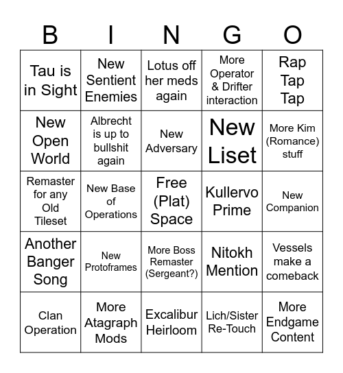 TennoCon 2026 Bingo Card