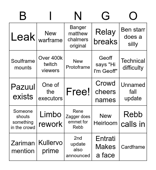 Tennocon Bingo Card