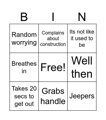 Old people Bingo Card