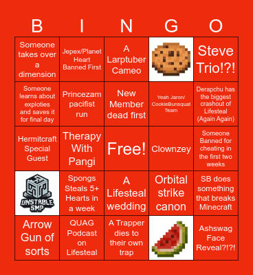Lifesteal Season 8 Bingo Card