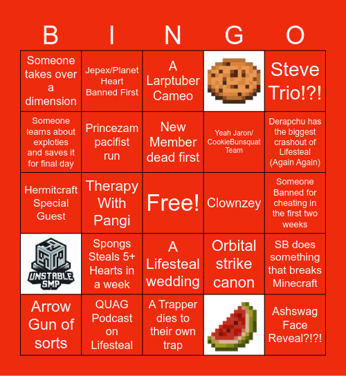 Lifesteal Season 8 Bingo Card