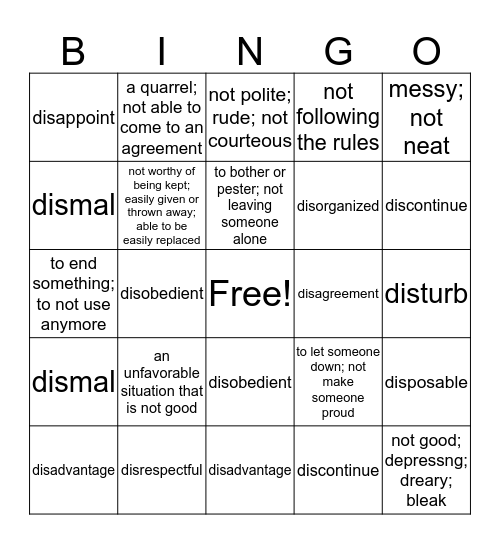 Dis- is Bingo Card