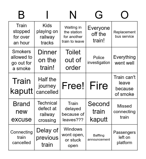 Deutsche Bahn Bingo Card