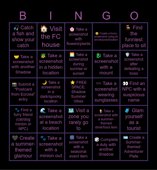 🌻 House of Shadow Summer Bingo 🌻 Bingo Card