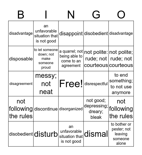 Dis- is Bingo Card