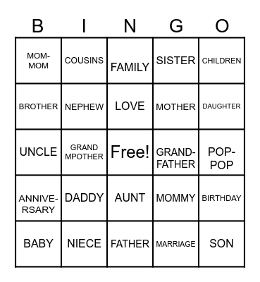 FAMILY REUNION Bingo Card