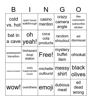 Great Indoors Bingo Card