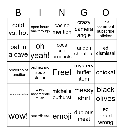 Great Indoors Bingo Card