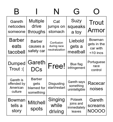Trout Spa Bingo Card