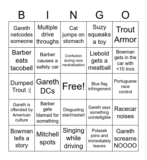 Trout Spa Bingo Card