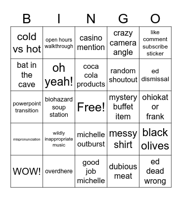 Great Indoors Bingo Card