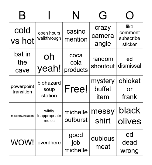 Great Indoors Bingo Card