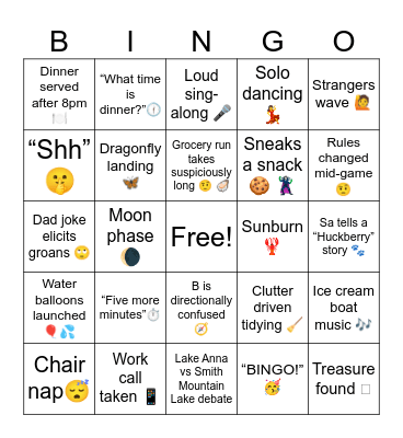 Vacation Bingo Card