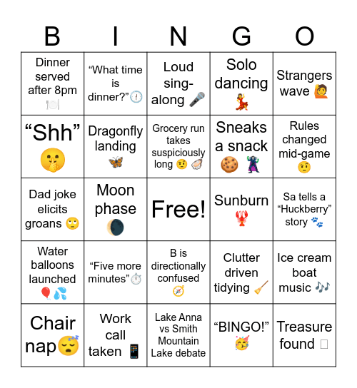 Vacation Bingo Card