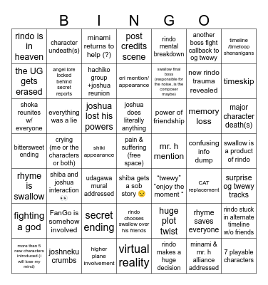 NEO:TWEWY finale Bingo Card
