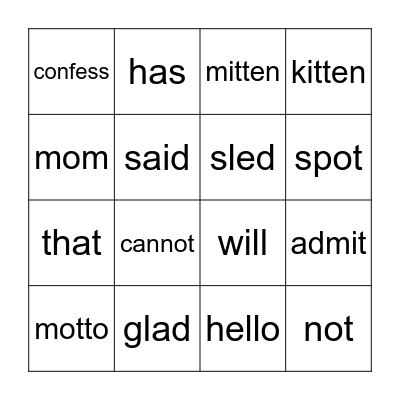 The Mitten Bingo Card