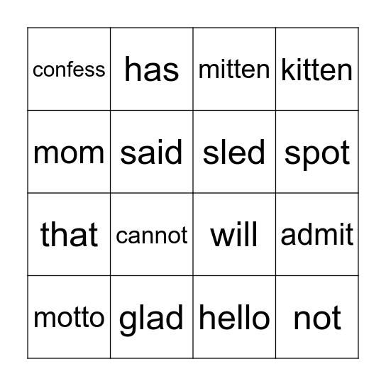 The Mitten Bingo Card