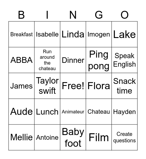 Chateaux des langues bingo! Bingo Card