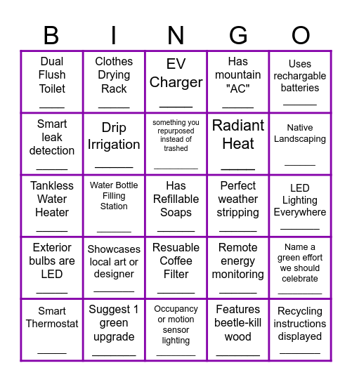 Hidden Green Gems Bingo Card