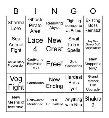 SilkSong Sea of Sorrow Bingo Card