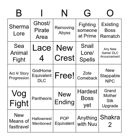 SilkSong Sea of Sorrow Bingo Card