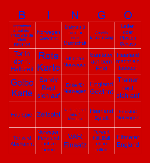 Norwegen - England Bingo Card