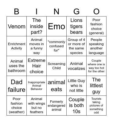 Zoo Day Bingo Card