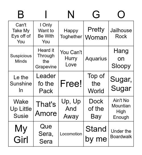 MUSIC BINGO        A Bingo Card
