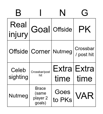 World Cup Bingo Card