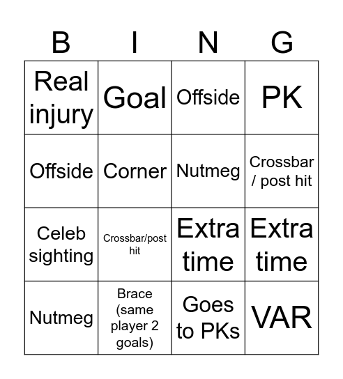 World Cup Bingo Card