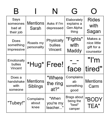 Athena Bingo Card