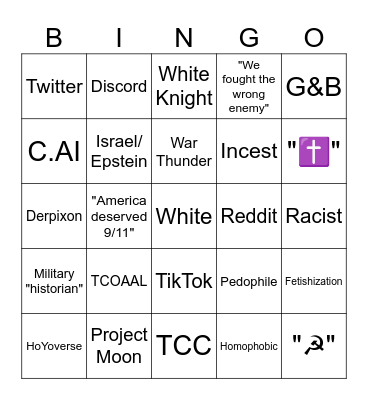 Worst white people you'll meet Bingo Card
