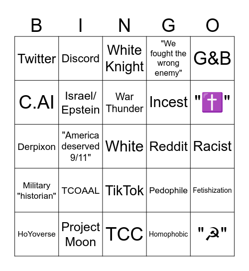 Worst white people you'll meet Bingo Card