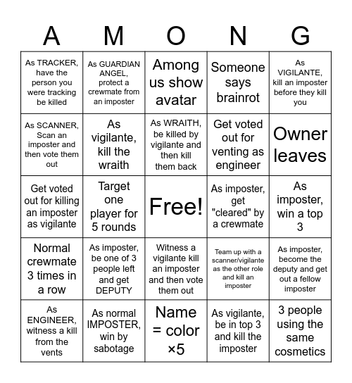 Among us 3d bingo Card