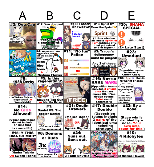 CM16 Bingo - Day 1 Bingo Card
