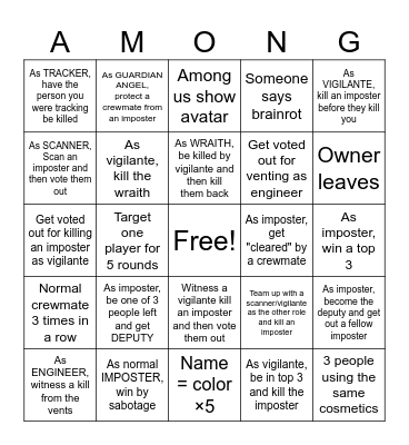 Among us 3d bingo Card