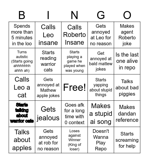 Matthew bingo Card