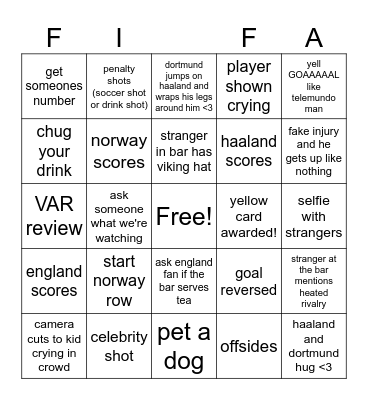 norway vs england qfinals Bingo Card