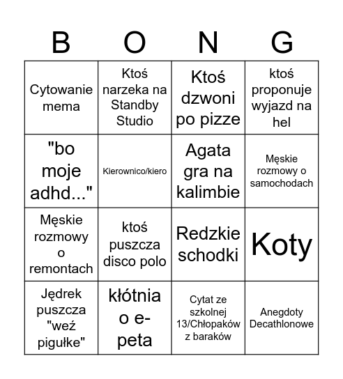 Urodzinowe Bingo Card