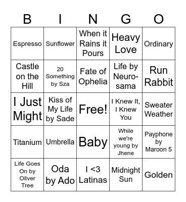 Music BINGO Card