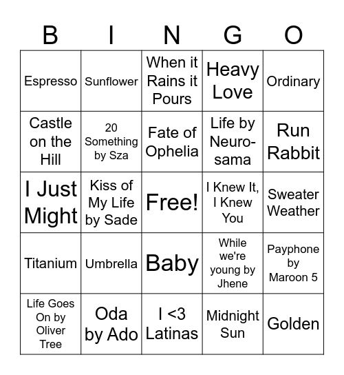 Music BINGO Card