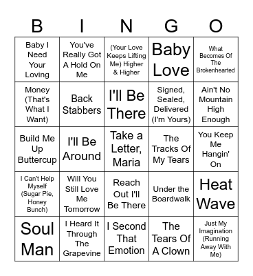 Soul of the 60's Bingo Card