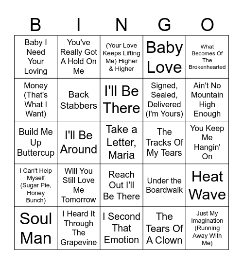 Soul of the 60's Bingo Card