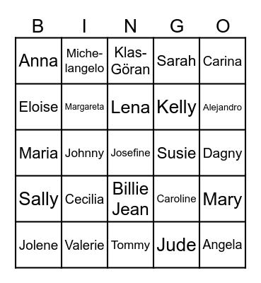 Musikbingo - NAMN Bingo Card