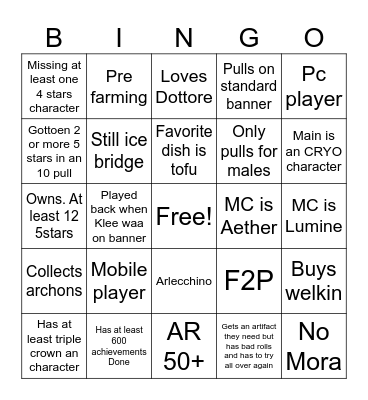 Untitled Bingo Card