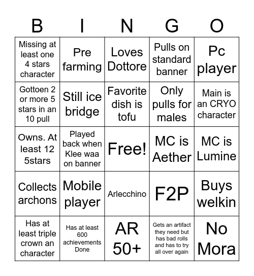 Untitled Bingo Card