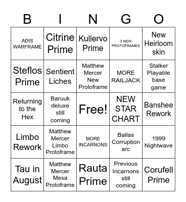 Tennocon 2026 Bingo Card