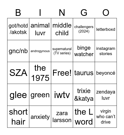 Grey’s Bingo Card