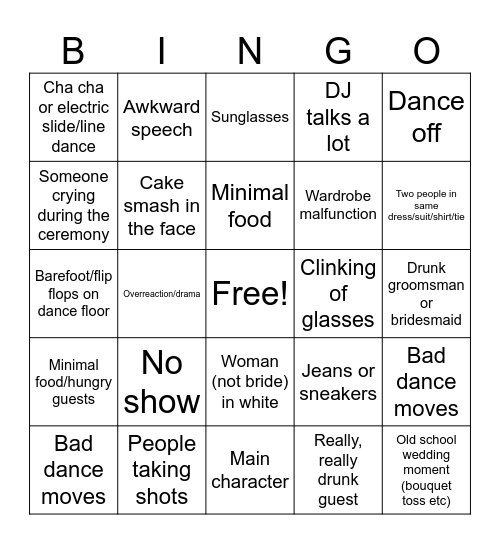 Wedding Bingo Card