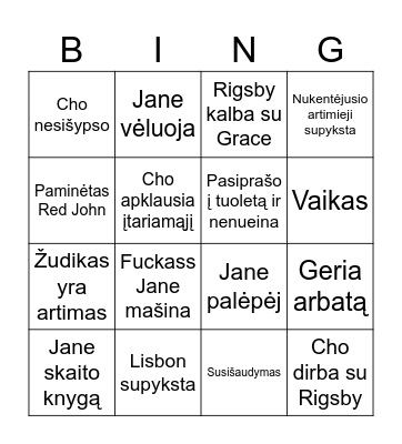 The Mentalist Bingo Card